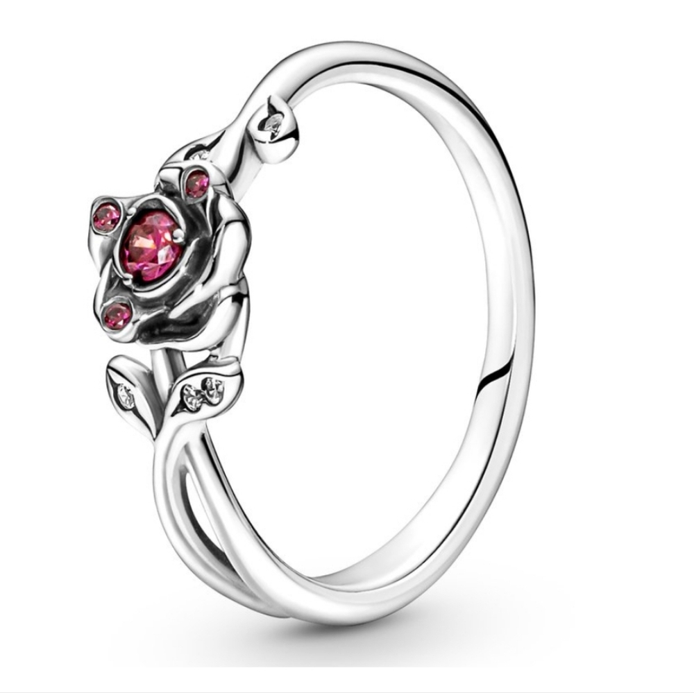 Elegant Silver and Pink Rose Ring